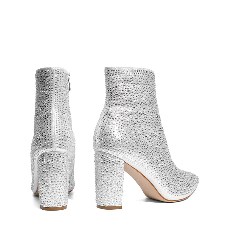 Rhinestone Chunky Heel Ankle Boots