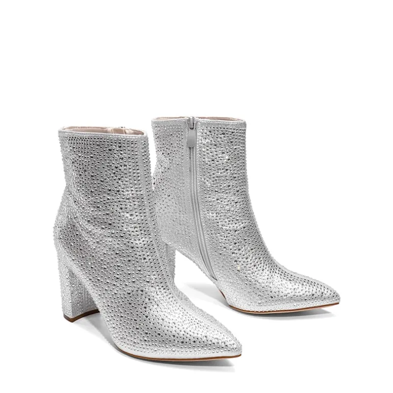 Rhinestone Chunky Heel Ankle Boots