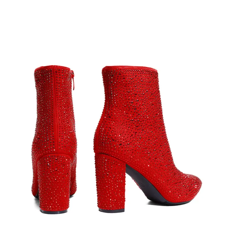 Rhinestone Chunky Heel Ankle Boots
