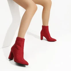 Rhinestone Chunky Heel Ankle Boots