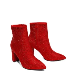 Rhinestone Chunky Heel Ankle Boots