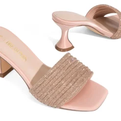 Rhinestone Flared Heel Sandals