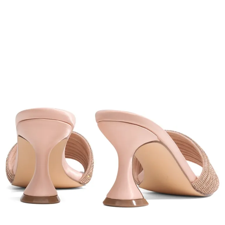 Rhinestone Flared Heel Sandals
