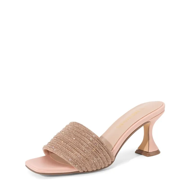 Rhinestone Flared Heel Sandals