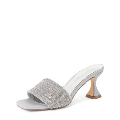 Rhinestone Flared Heel Sandals