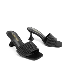 Rhinestone Flared Heel Sandals