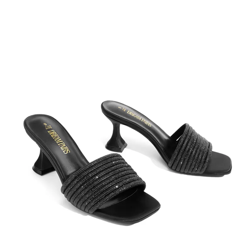 Rhinestone Flared Heel Sandals
