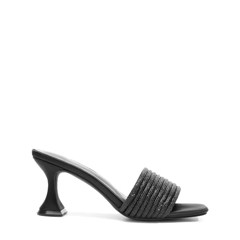 Rhinestone Flared Heel Sandals