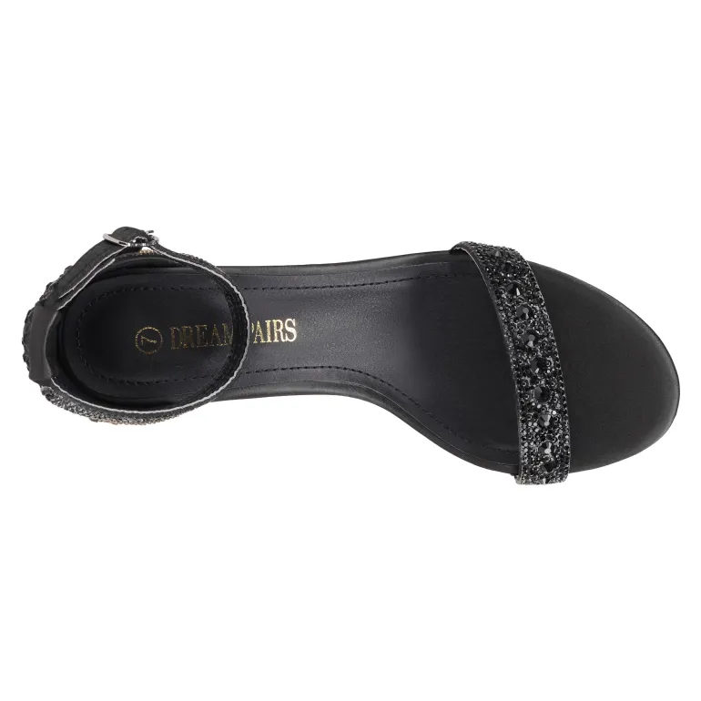 Rhinestone 3-Inch Chunky Heel Sandals