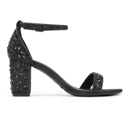 Rhinestone 3-Inch Chunky Heel Sandals