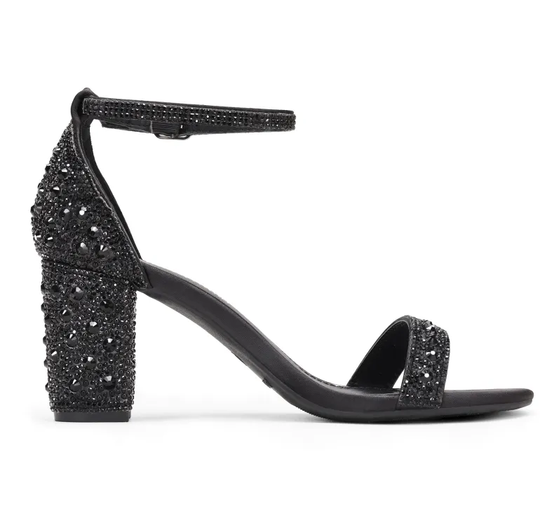 Rhinestone 3-Inch Chunky Heel Sandals