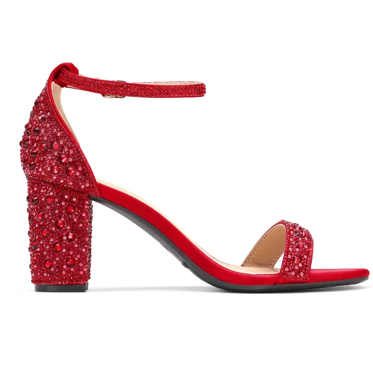 Rhinestone 3-Inch Chunky Heel Sandals
