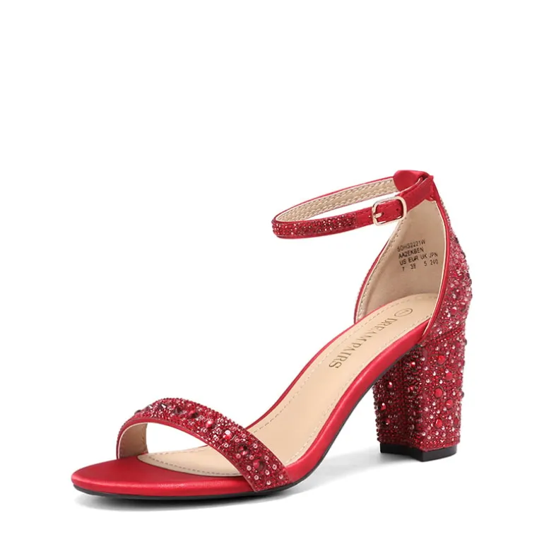 Rhinestone 3-Inch Chunky Heel Sandals