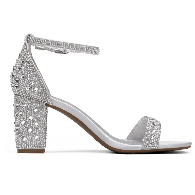 Rhinestone 3-Inch Chunky Heel Sandals