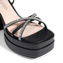 Rhinestone Lace Up Platform Heel Sandals