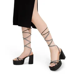 Rhinestone Lace Up Platform Heel Sandals