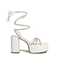 Rhinestone Lace Up Platform Heel Sandals