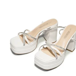 Rhinestone Lace Up Platform Heel Sandals