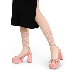 Rhinestone Lace Up Platform Heel Sandals