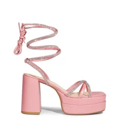 Rhinestone Lace Up Platform Heel Sandals