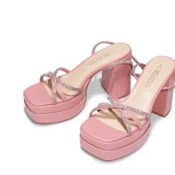 Rhinestone Lace Up Platform Heel Sandals