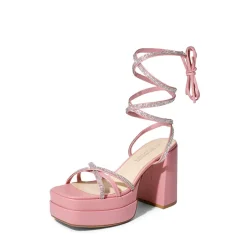 Rhinestone Lace Up Platform Heel Sandals