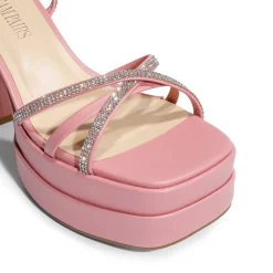 Rhinestone Lace Up Platform Heel Sandals