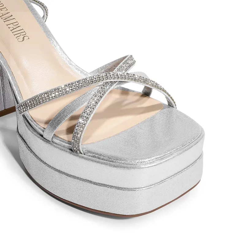Rhinestone Lace Up Platform Heel Sandals