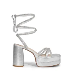 Rhinestone Lace Up Platform Heel Sandals