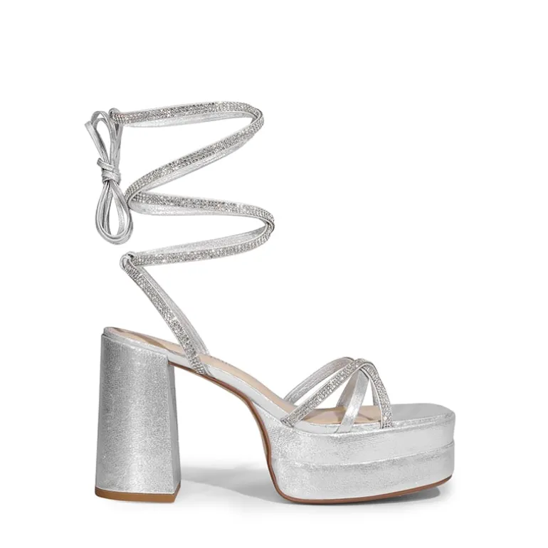Rhinestone Lace Up Platform Heel Sandals
