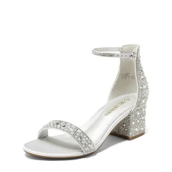 Rhinestone Low Chunky Heel Sandals