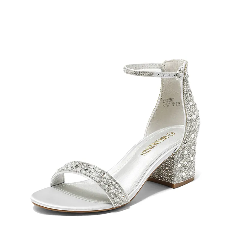 Rhinestone Low Chunky Heel Sandals