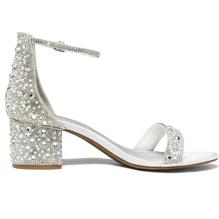 Rhinestone Low Chunky Heel Sandals