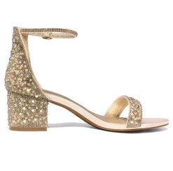 Rhinestone Low Chunky Heel Sandals