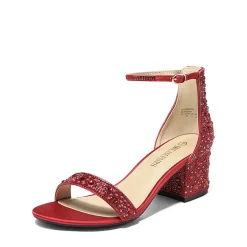 Rhinestone Low Chunky Heel Sandals