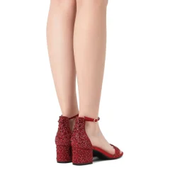 Rhinestone Low Chunky Heel Sandals