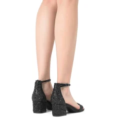 Rhinestone Low Chunky Heel Sandals