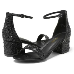 Rhinestone Low Chunky Heel Sandals