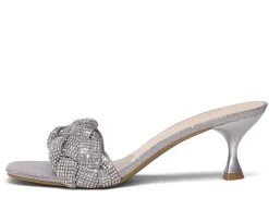 Rhinestone Open Toe Kitten Heel Mule Sandals