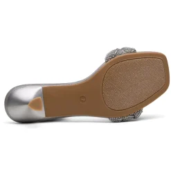Rhinestone Open Toe Kitten Heel Mule Sandals