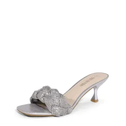 Rhinestone Open Toe Kitten Heel Mule Sandals