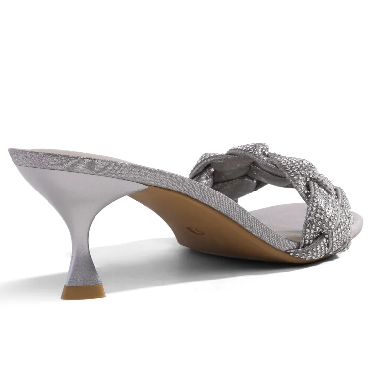 Rhinestone Open Toe Kitten Heel Mule Sandals