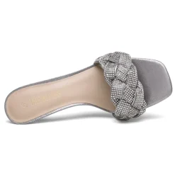 Rhinestone Open Toe Kitten Heel Mule Sandals