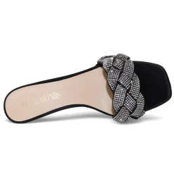 Rhinestone Open Toe Kitten Heel Mule Sandals