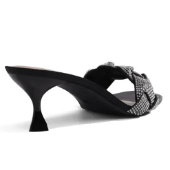 Rhinestone Open Toe Kitten Heel Mule Sandals