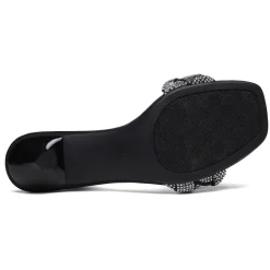 Rhinestone Open Toe Kitten Heel Mule Sandals