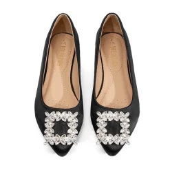 Rhinestone Square Buckle Flats