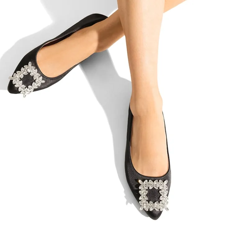Rhinestone Square Buckle Flats