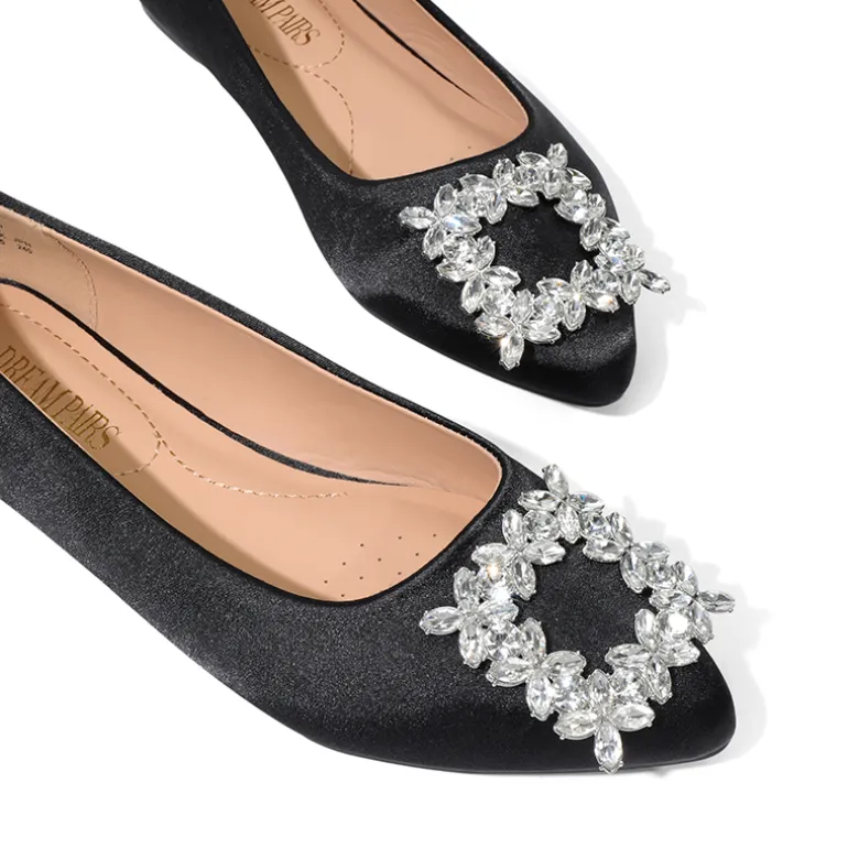 Rhinestone Square Buckle Flats