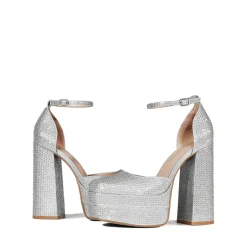 Rhinestone Square Toe Platform Pumps